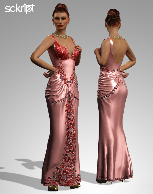 CD340 SATIN PLEATED GOWN WITH EMBELLISHMENT